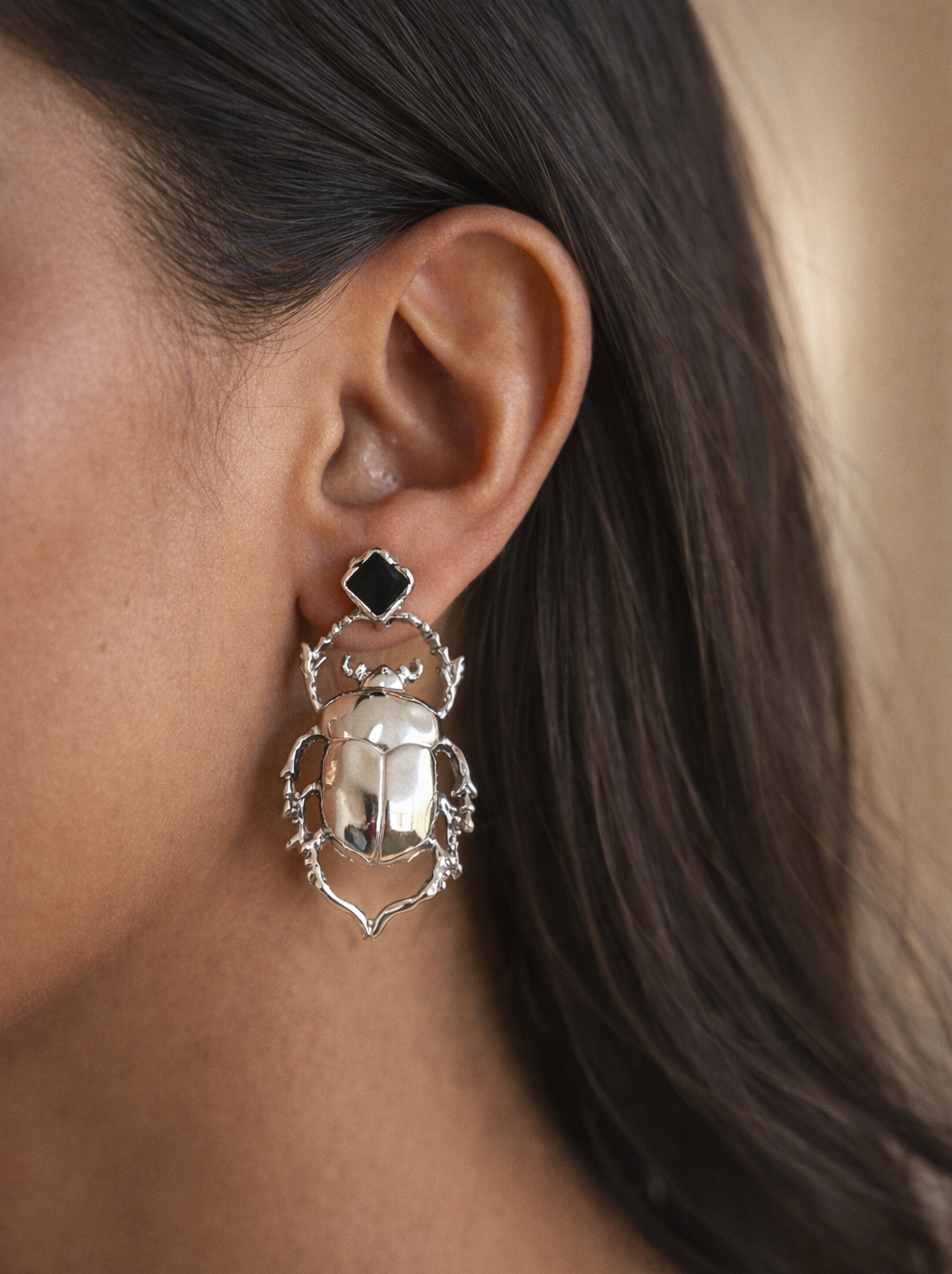 Silver Beetle Muse | Statement Earrings | Insect Inspired