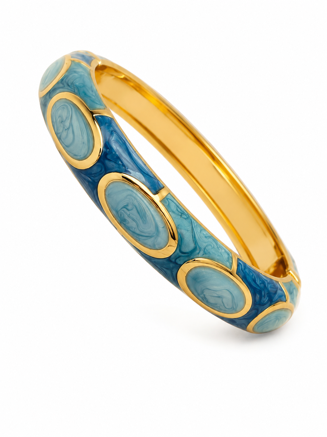 Blue Enamel Gold-Tone Statement Bangle Bracelet for women