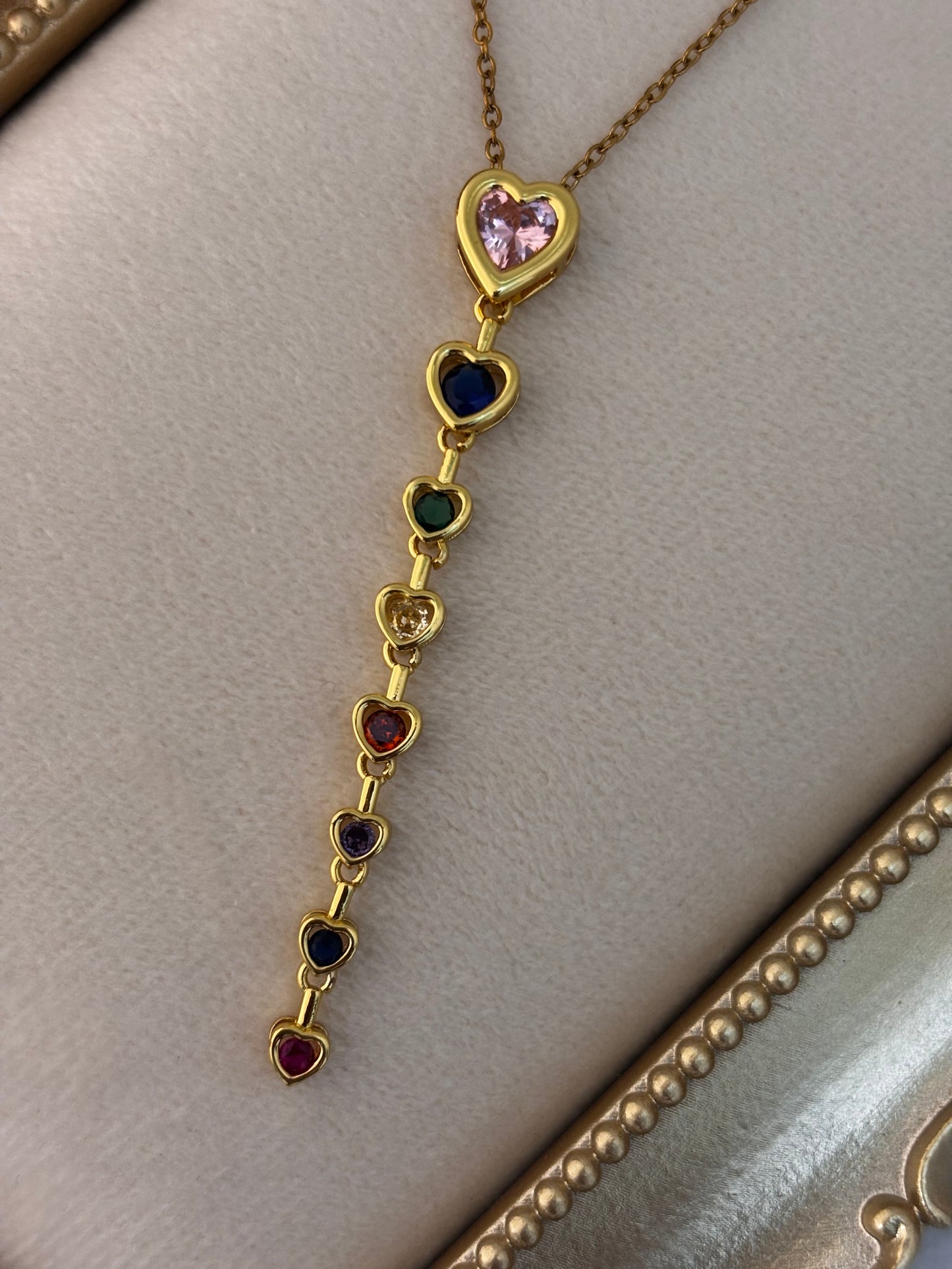 Viral Golden Multicolor Heart Drop Necklace
