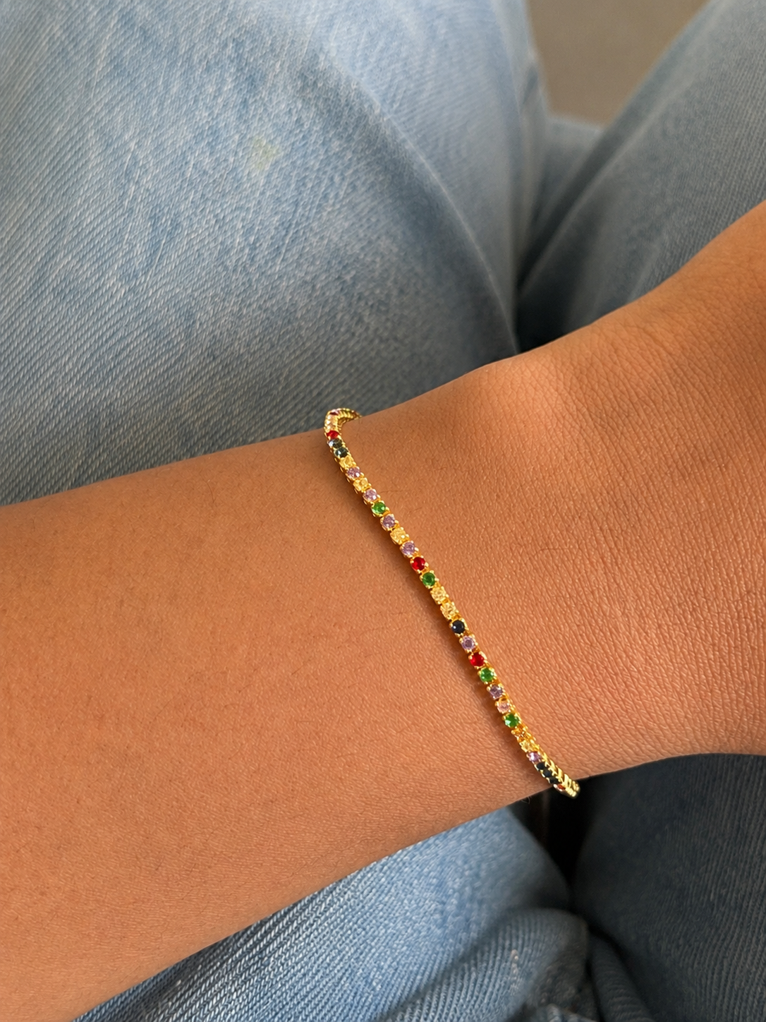 Minimal Multicoloured Tennis Bracelet | Anti Tarnish