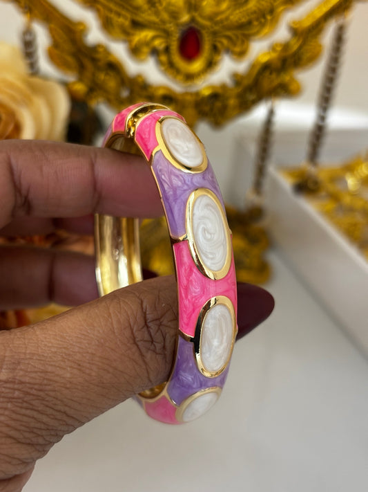 Pink Lavender Gold-Tone Statement Bangle Bracelet for women