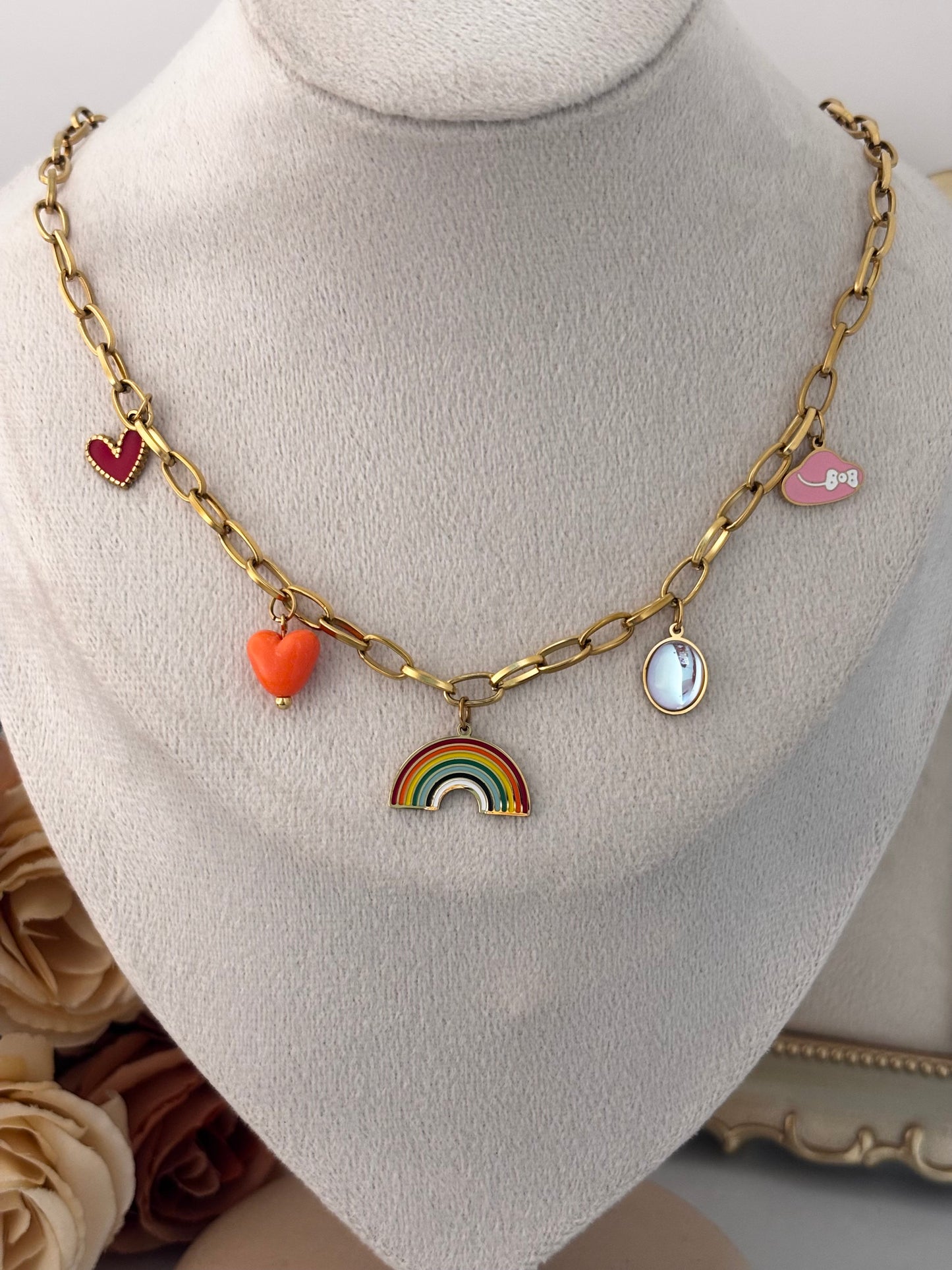 Colourful Rainbow Enamel Charms Necklace