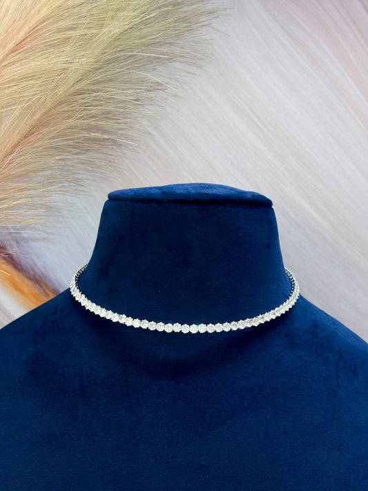Sparkling Silver Tennis Choker with Cubic Zirconia