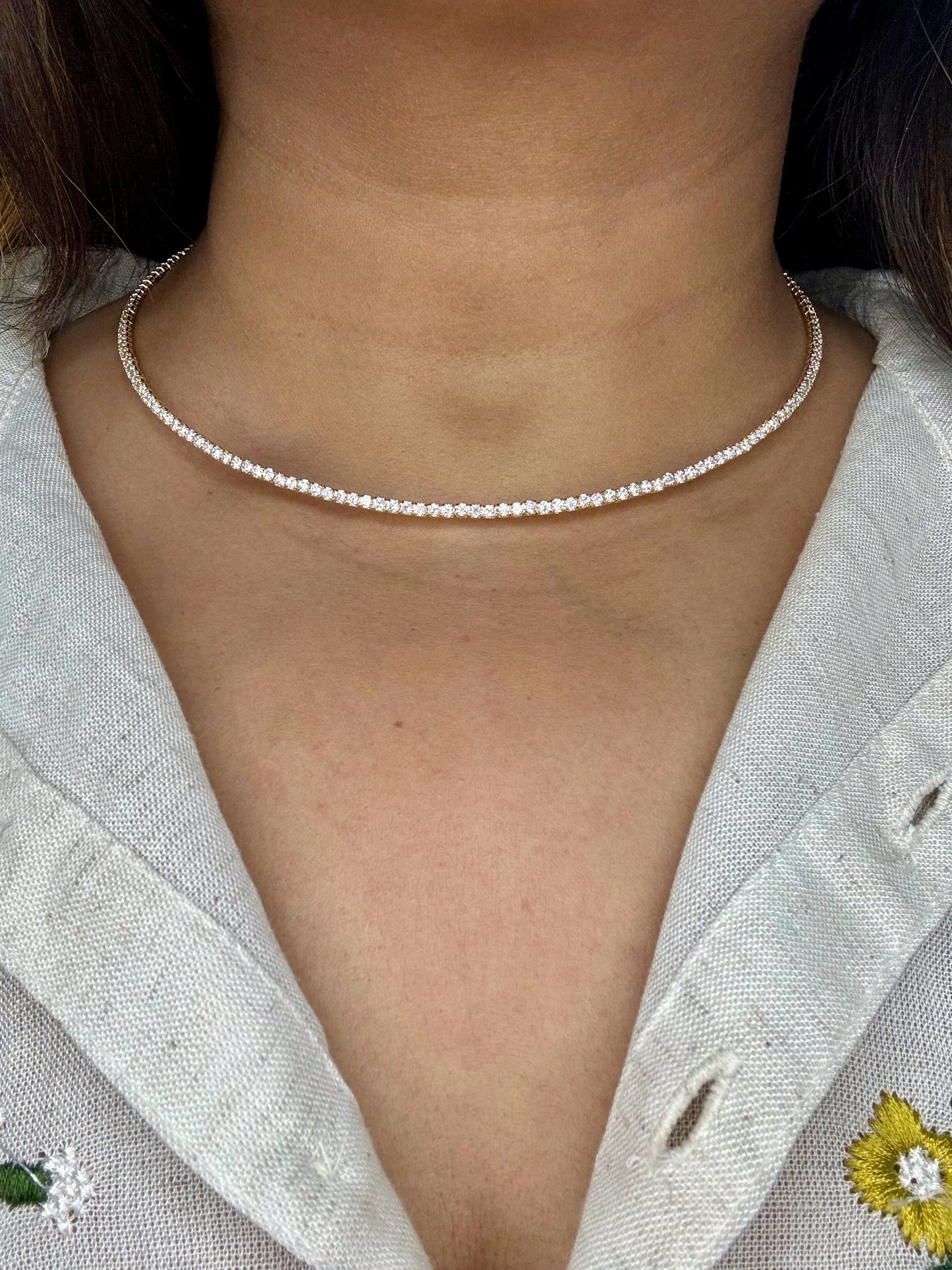 Gold Solitaire Tennis Necklace (CZ)