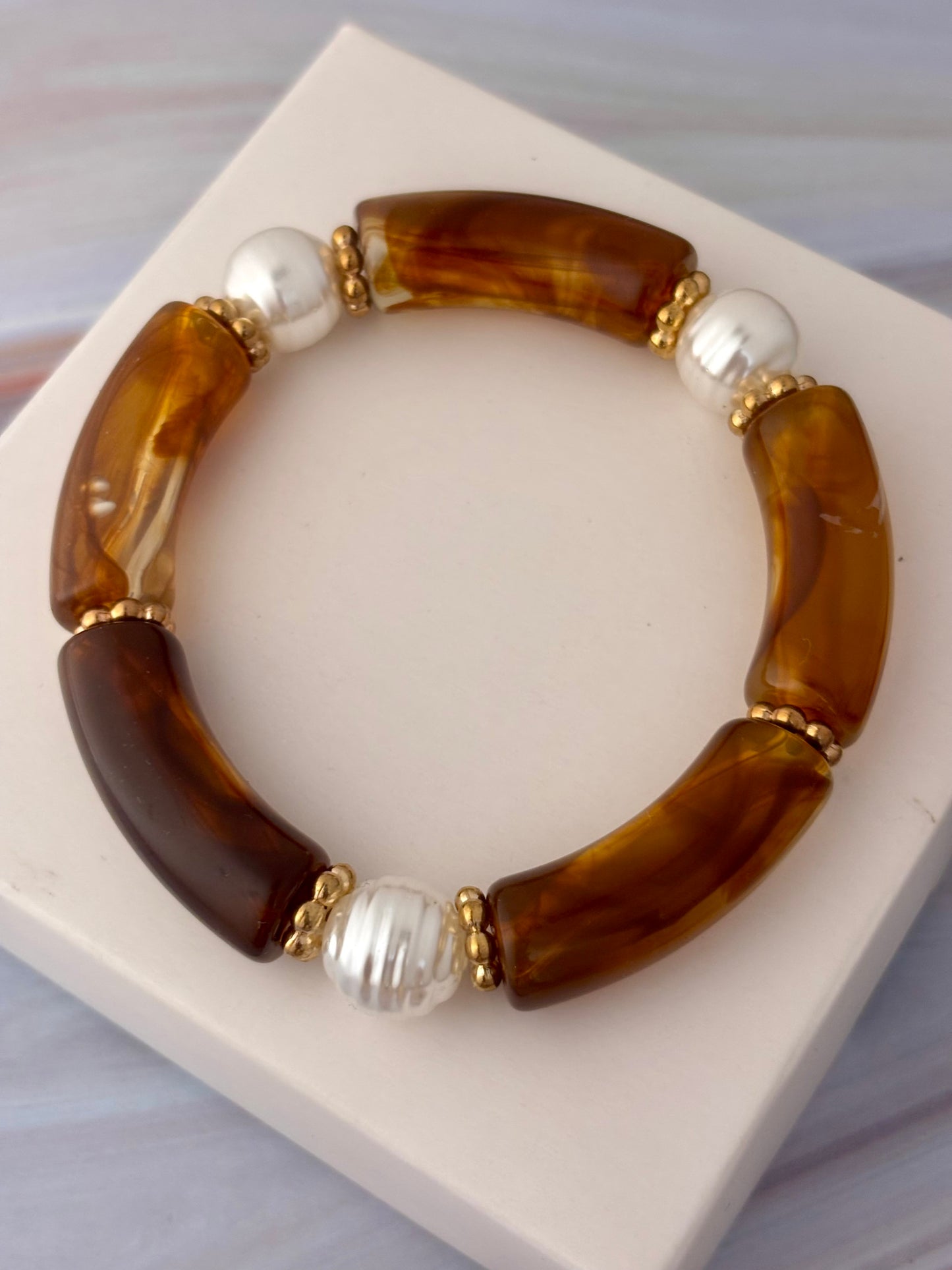 3 Piece Honey Pearl Acrylic Bracelet Stack | All size