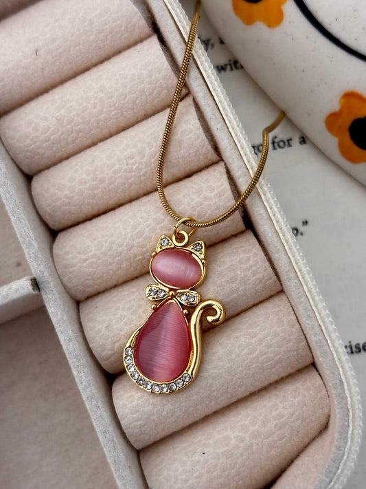 Pink Cat | Anti Tarnish Gold Plated Pinteresty Zircon Necklace
