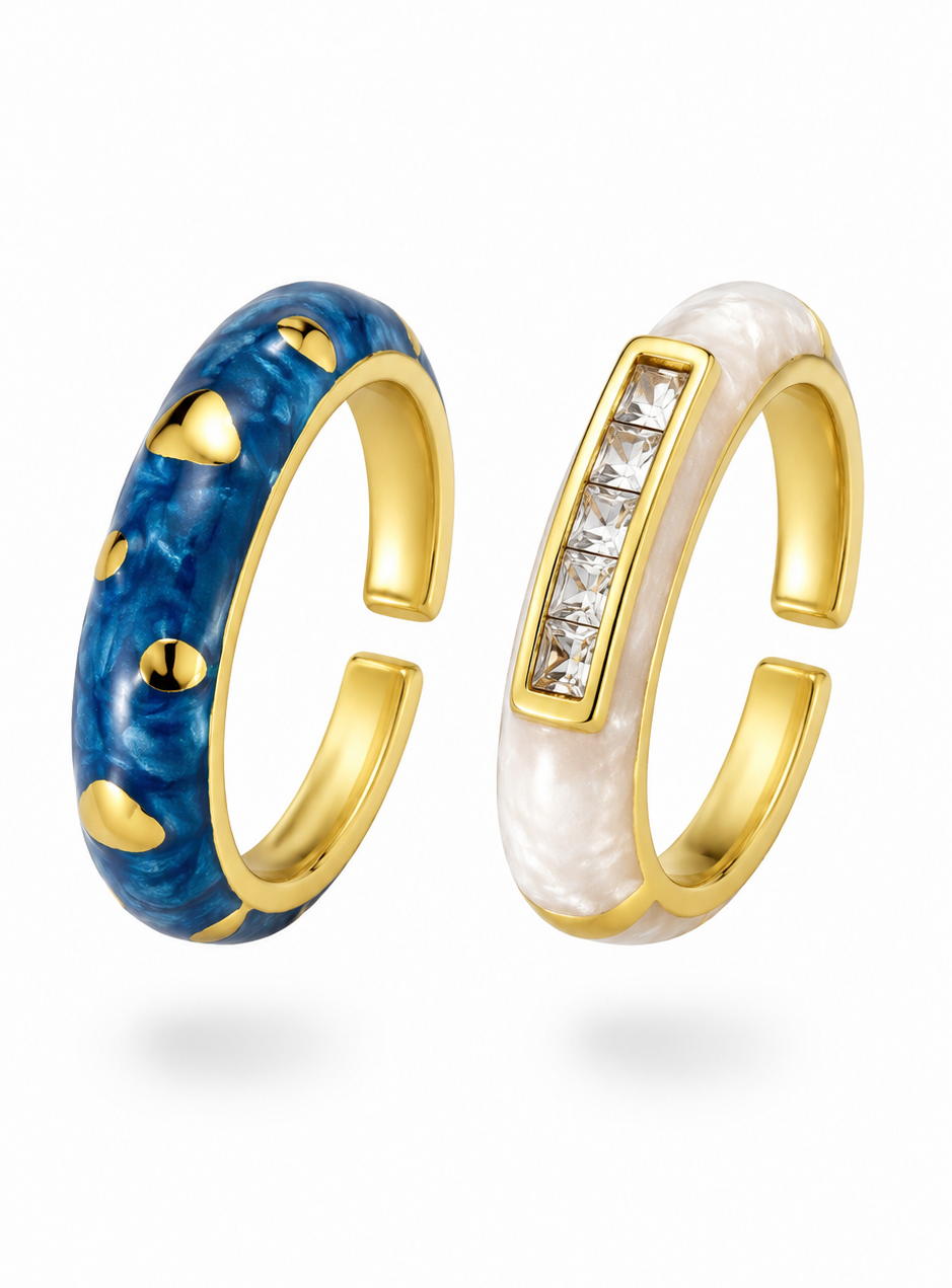 Pearl & Tide Duo Enamel Ring Set of 2 | Adjustable Base
