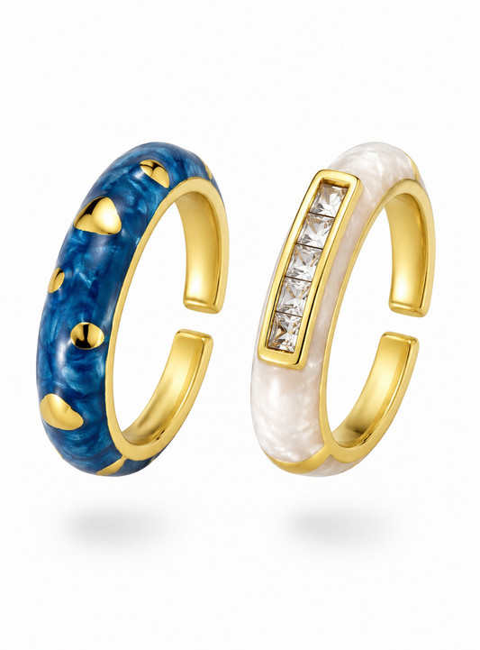 Pearl & Tide Duo Enamel Ring Set of 2 | Adjustable Base