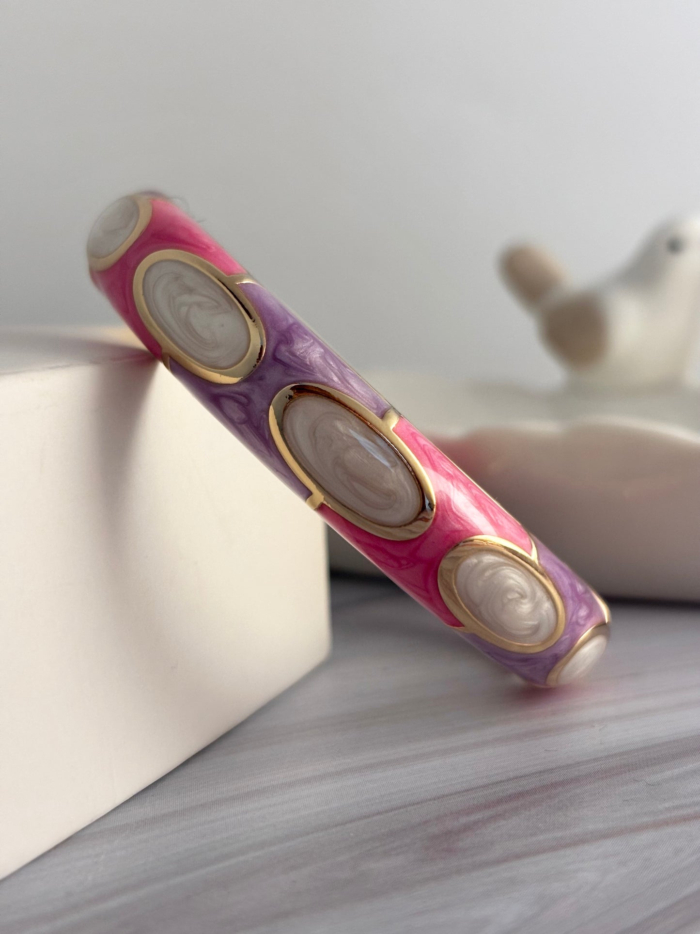 Pink Lavender Gold-Tone Statement Bangle Bracelet for women