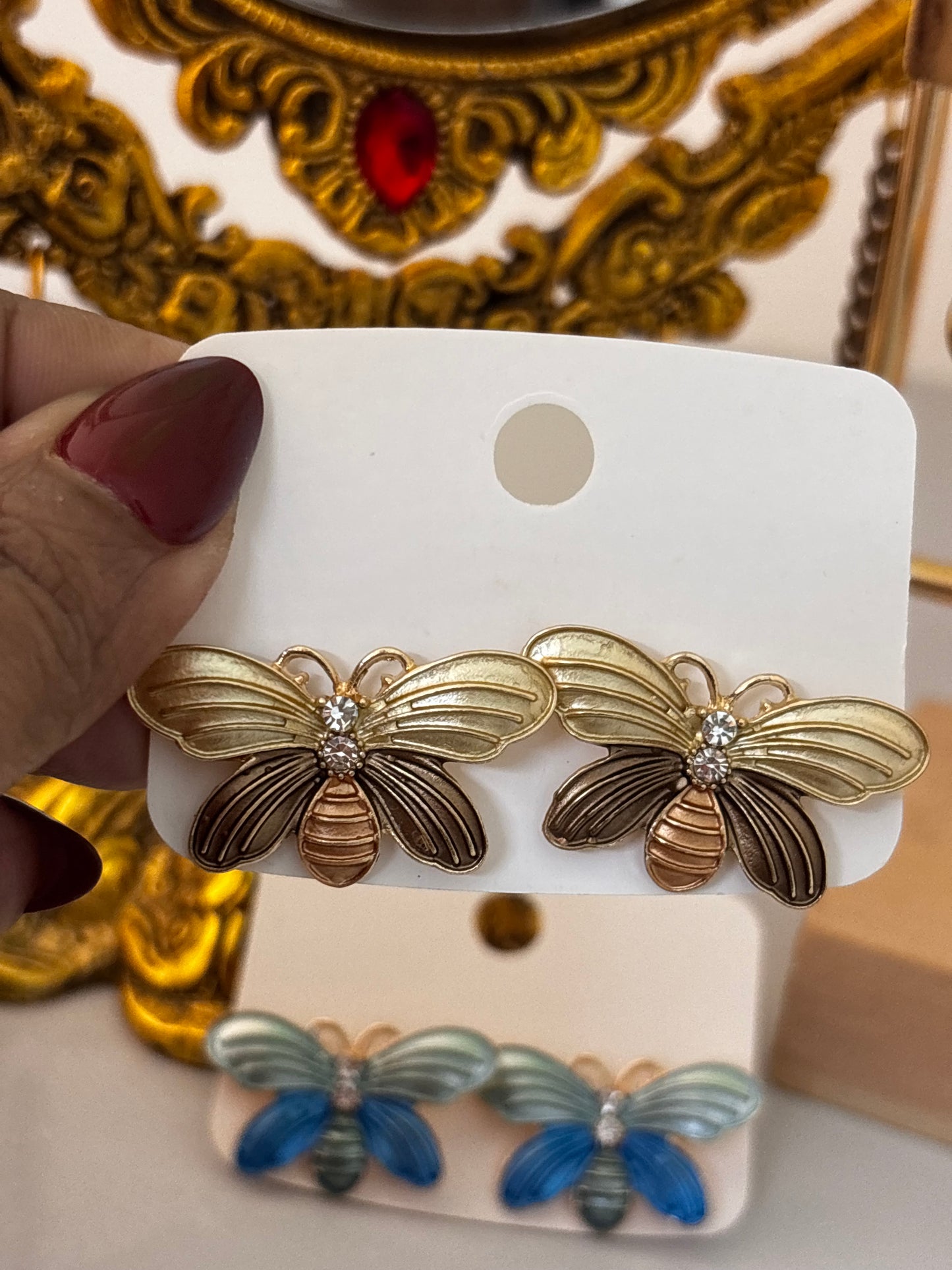 Bronze-Brown Enamel Butterfly Stud Earrings