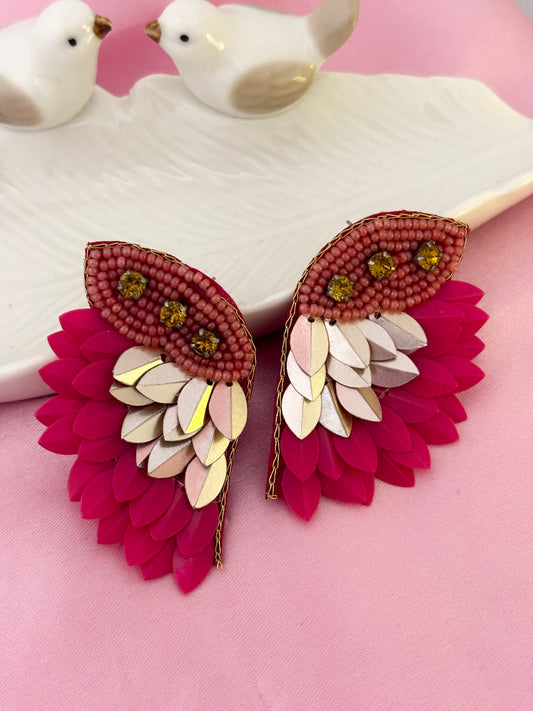 Bubbly Pink Wings Handmade Earrings