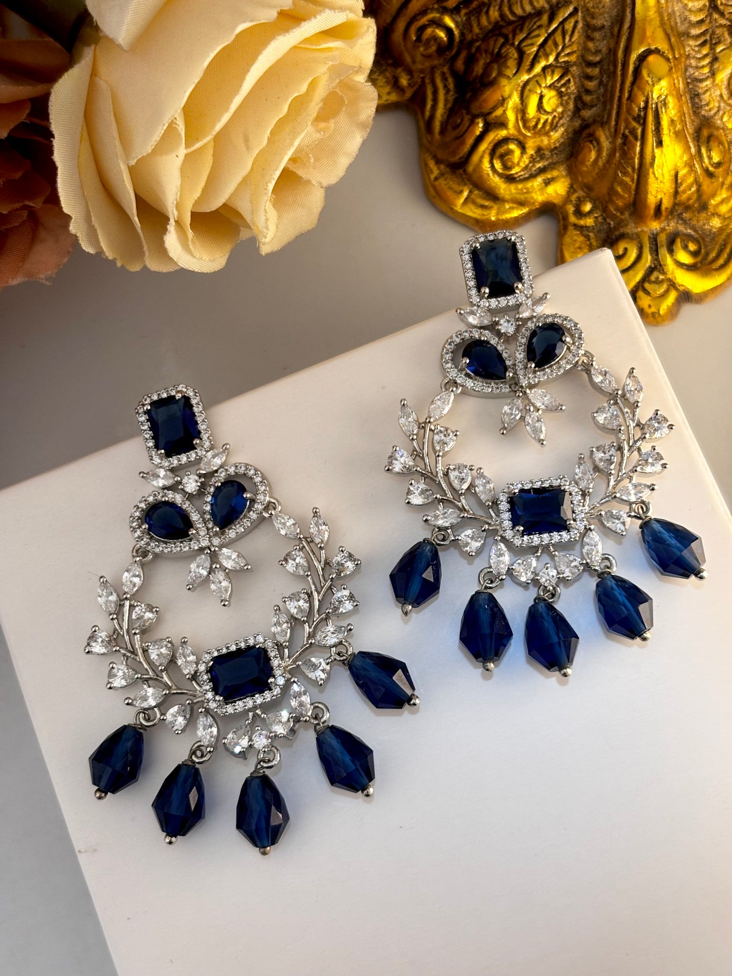 Victorian Style Royal Blue Chandeliers Earrings | Wedding & Party Wear