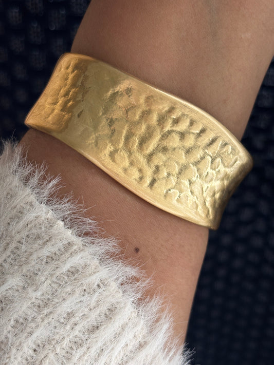 Gold Melt Stainless Steel Matte Textured Cuff Bracelet