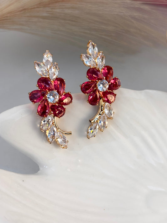 Ruby Vine Crystal Climber Earrings | Party Wear