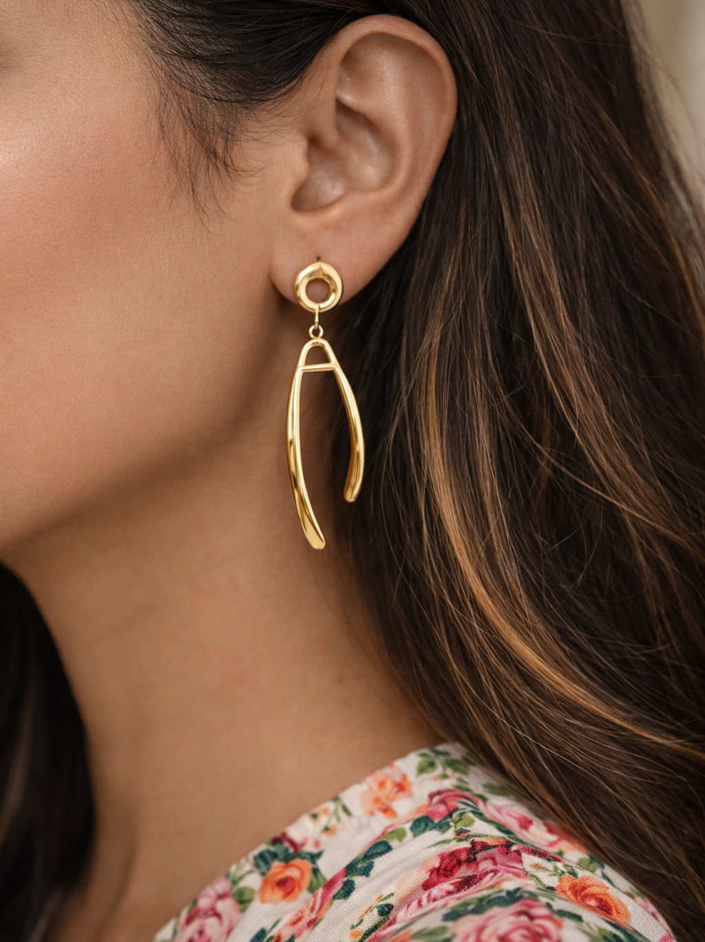 Gold Abstract Curve Danglers Earrings | Anti Tarnish Gold Plated