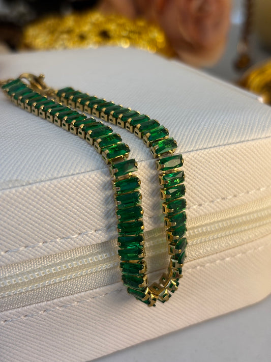 Baguette Green Crystal Tennis Bracelet