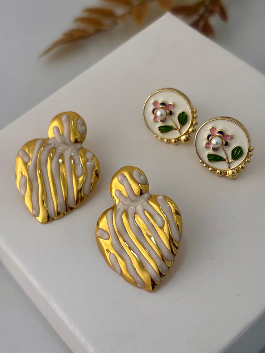 Vanilla Glaze ~ Set of 4 pieces of Earrings | Anti Tarnish Gold Plated