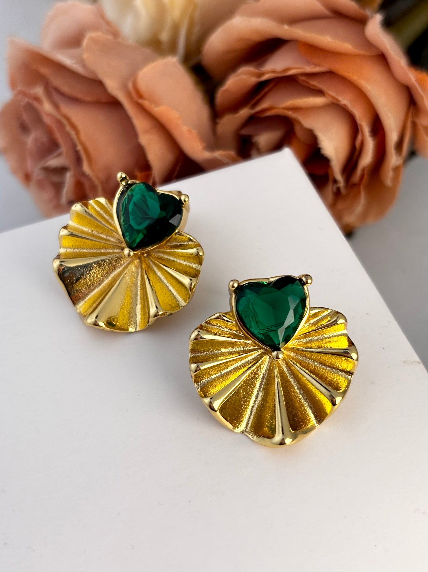 Amara Emerald Statement Earrings | 18kt Gold Plated