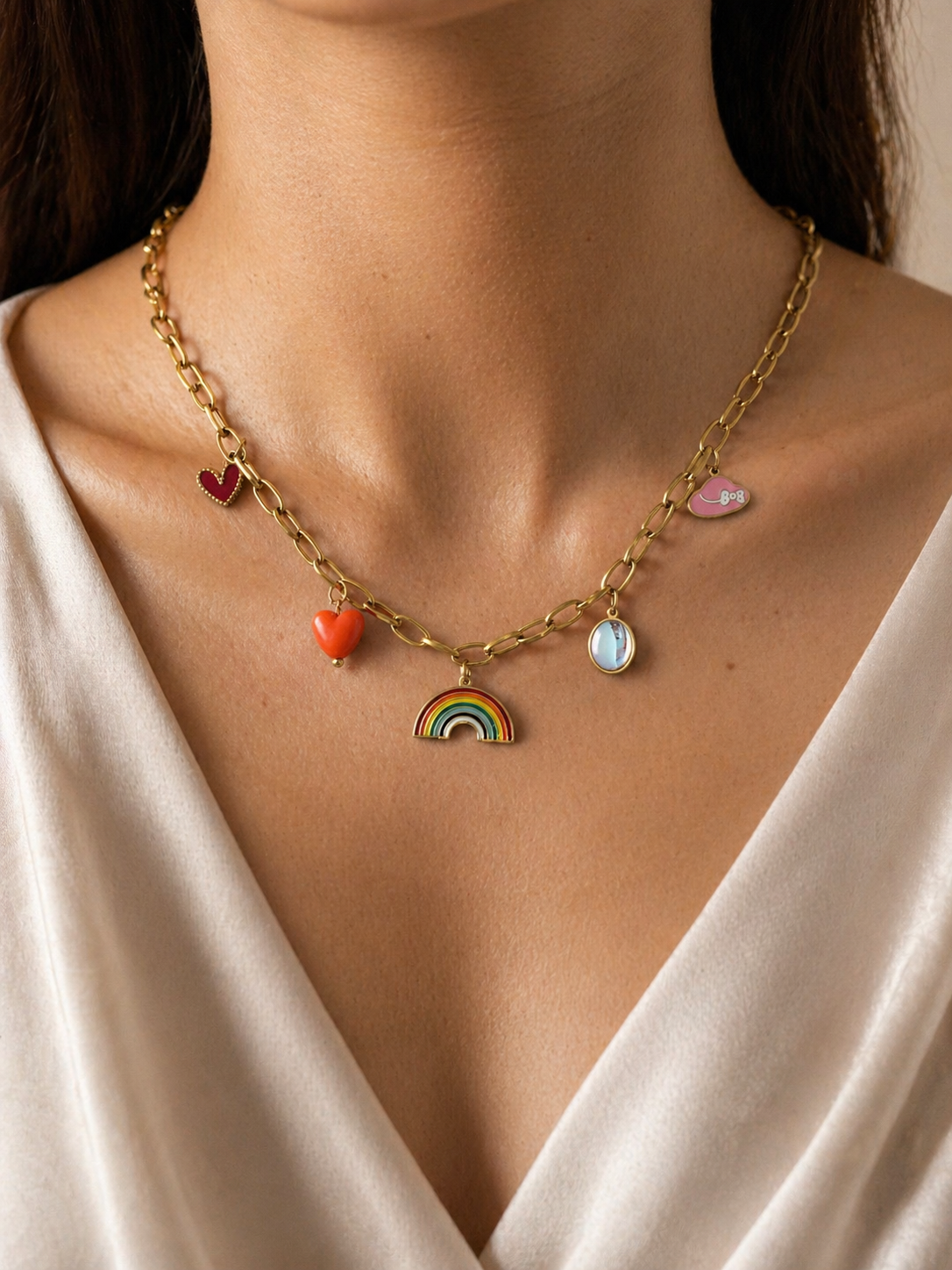 Colourful Rainbow Enamel Charms Necklace