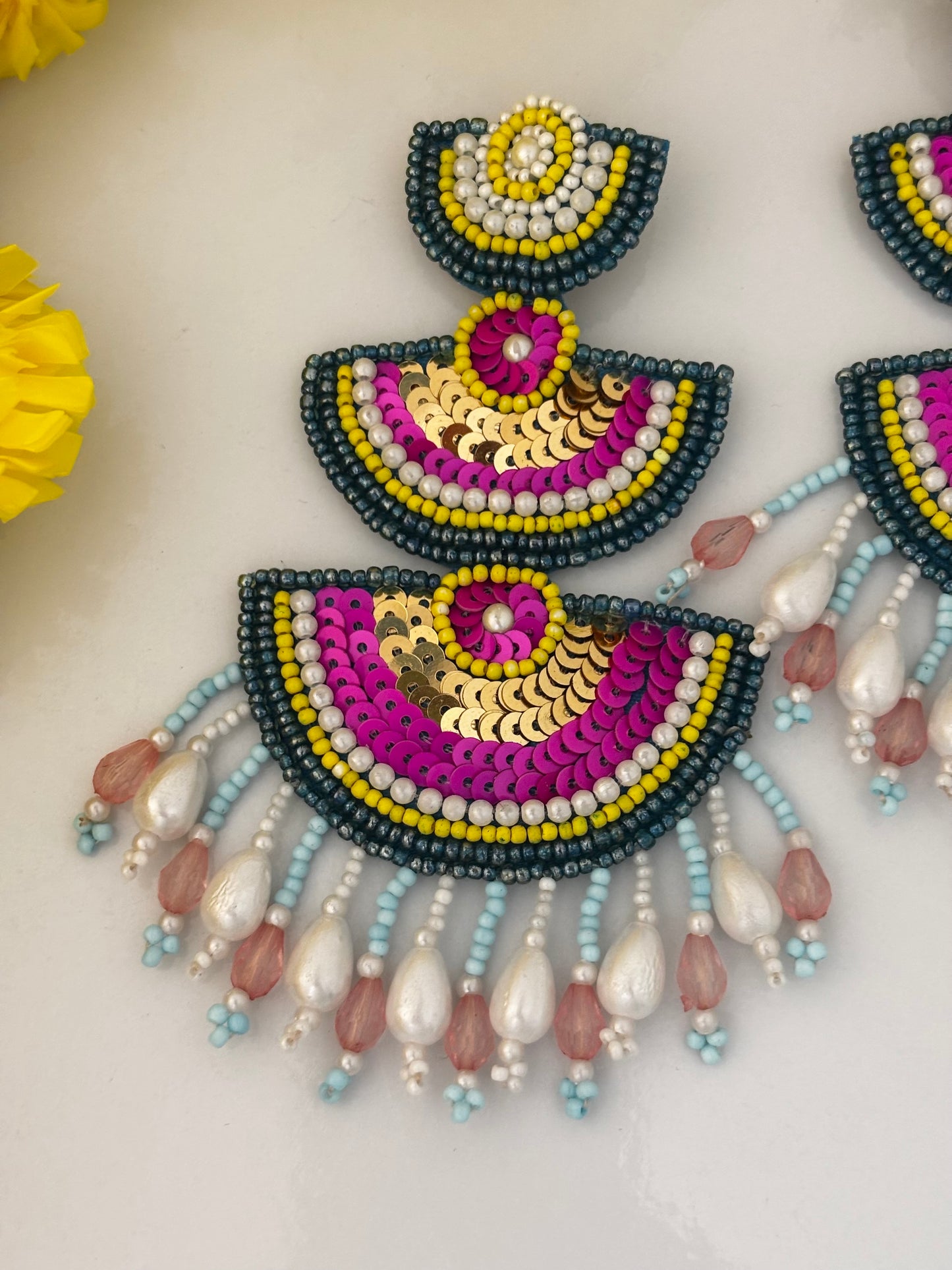 Sitara Beaded Handmade Statement Earrings ~ Wedding and Party Wear