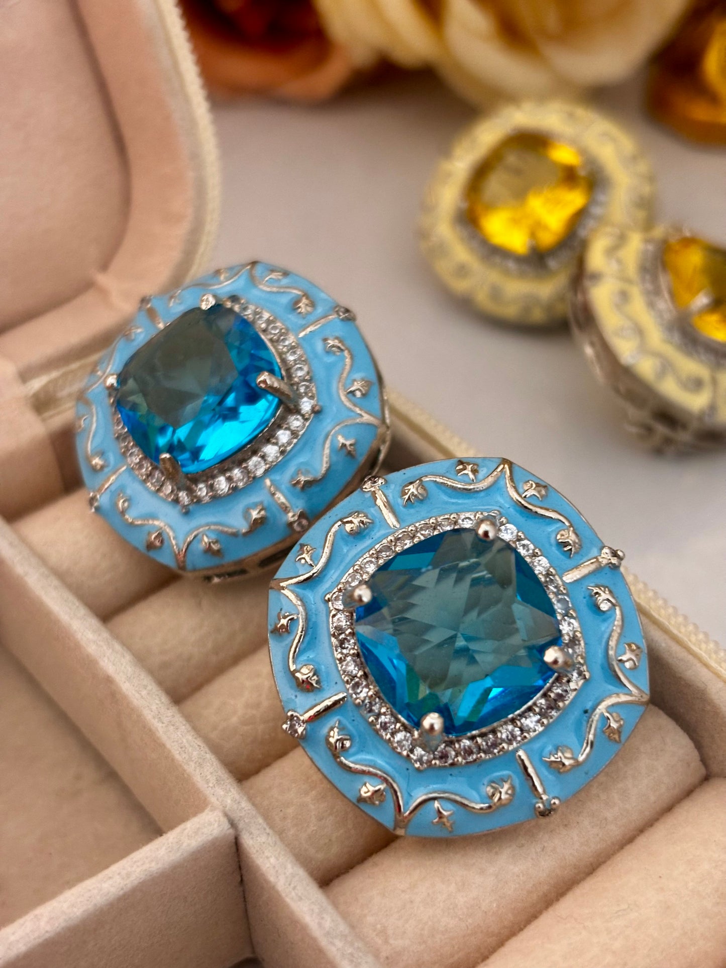 Topaz Blue AD Studs | Wedding & Party Wear