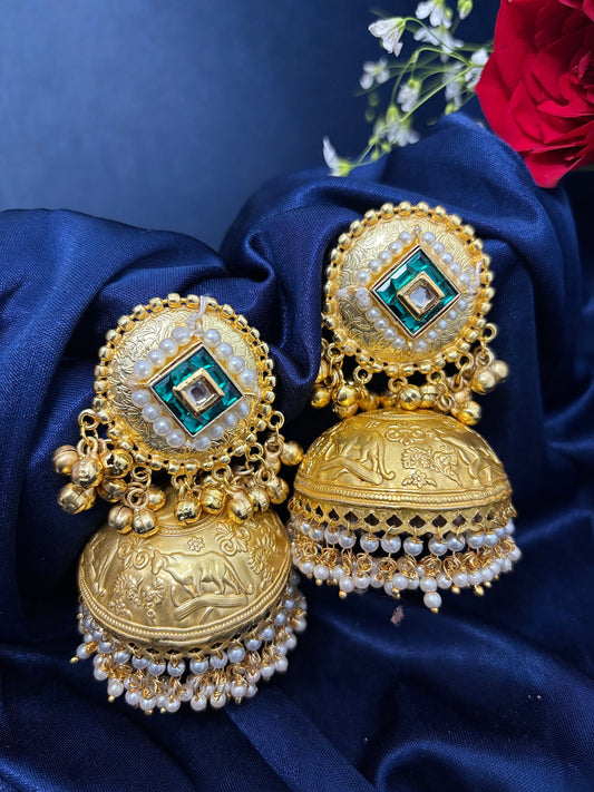 Maharani Gold Jhumka Earrings