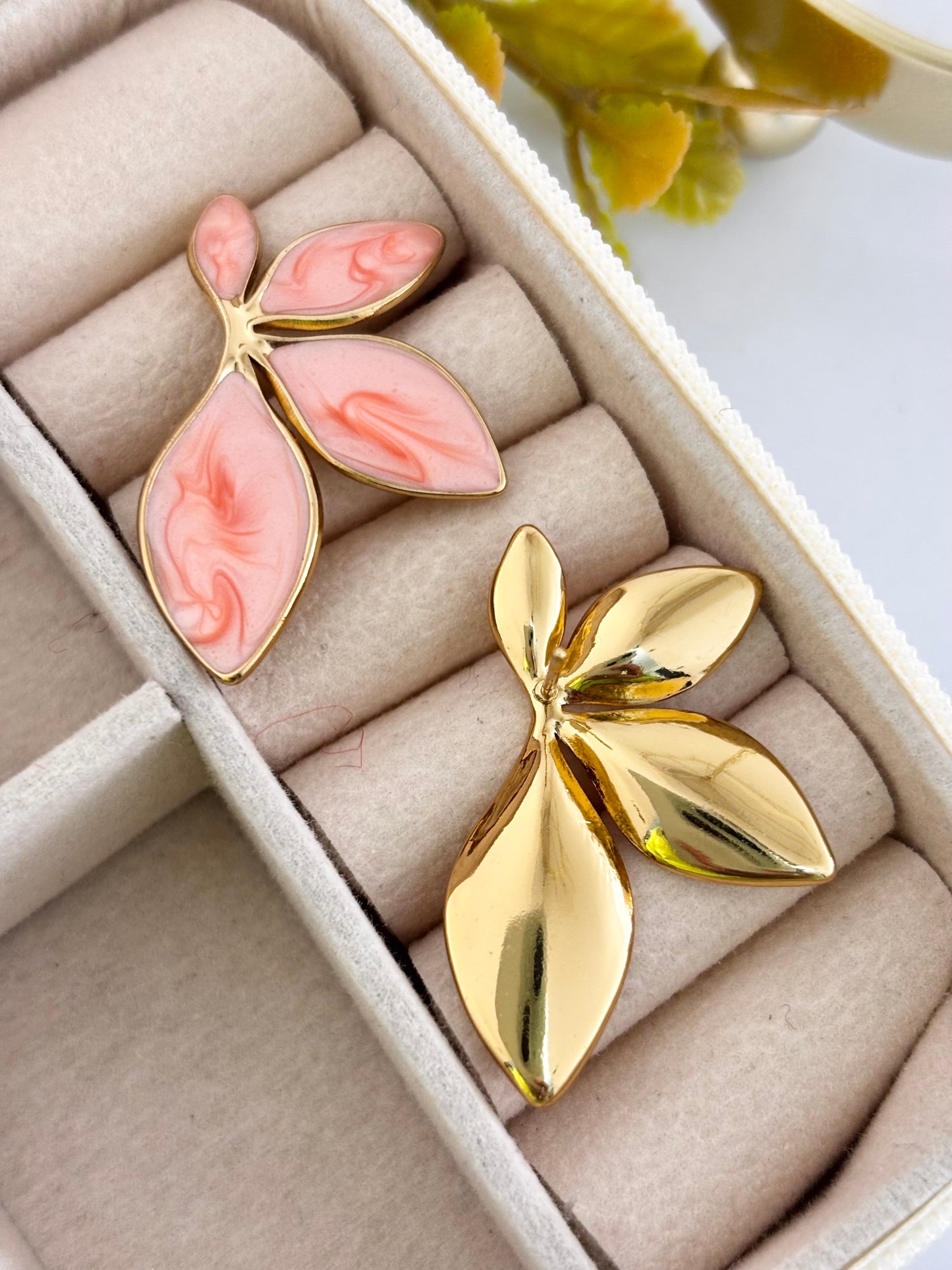 Pink Petal Marbled Statement Earrings | Anti Tarnish Gold Plated