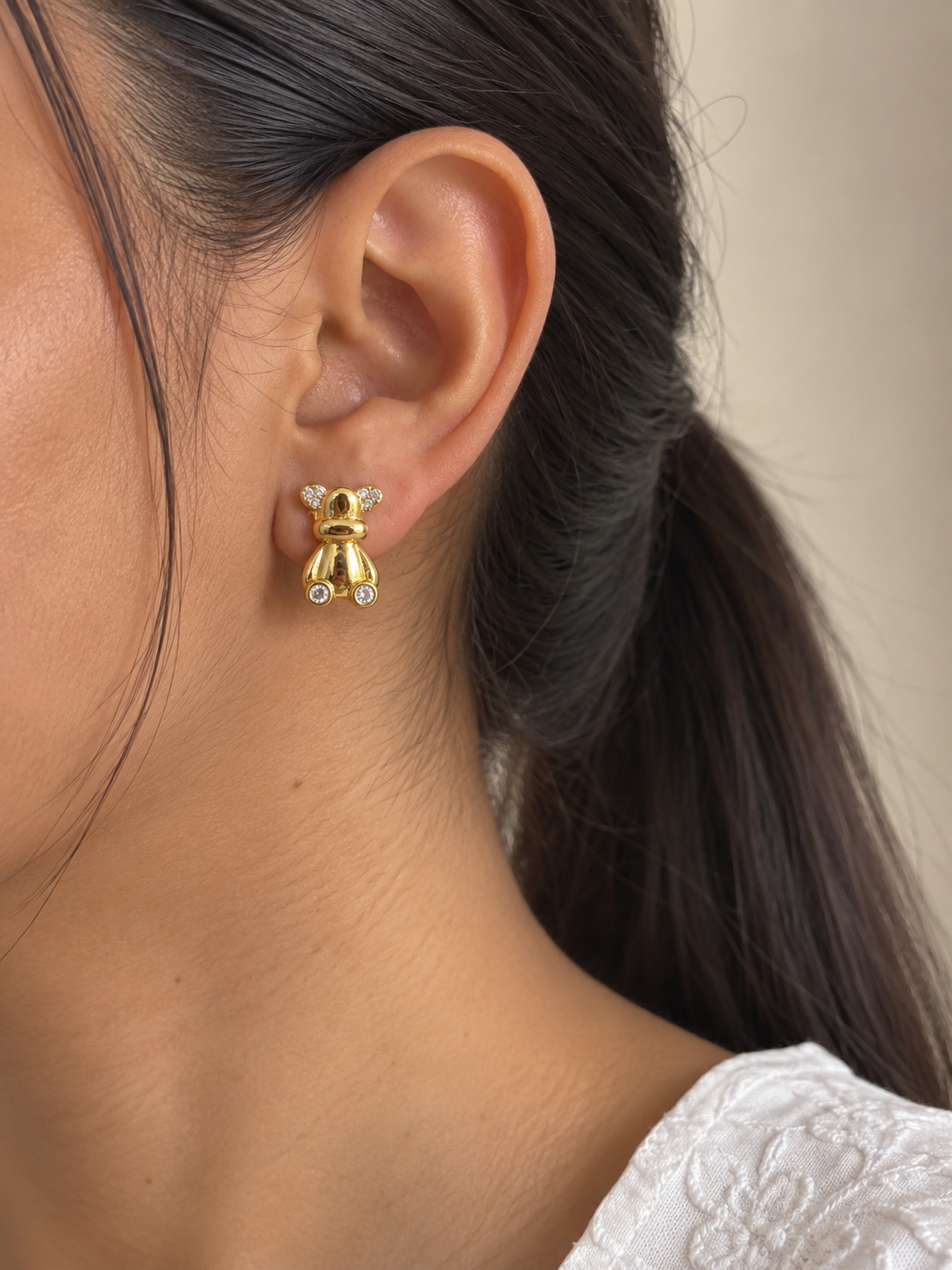 Playful Teddy Stud Earrings | Gold Plated Stainless Steel