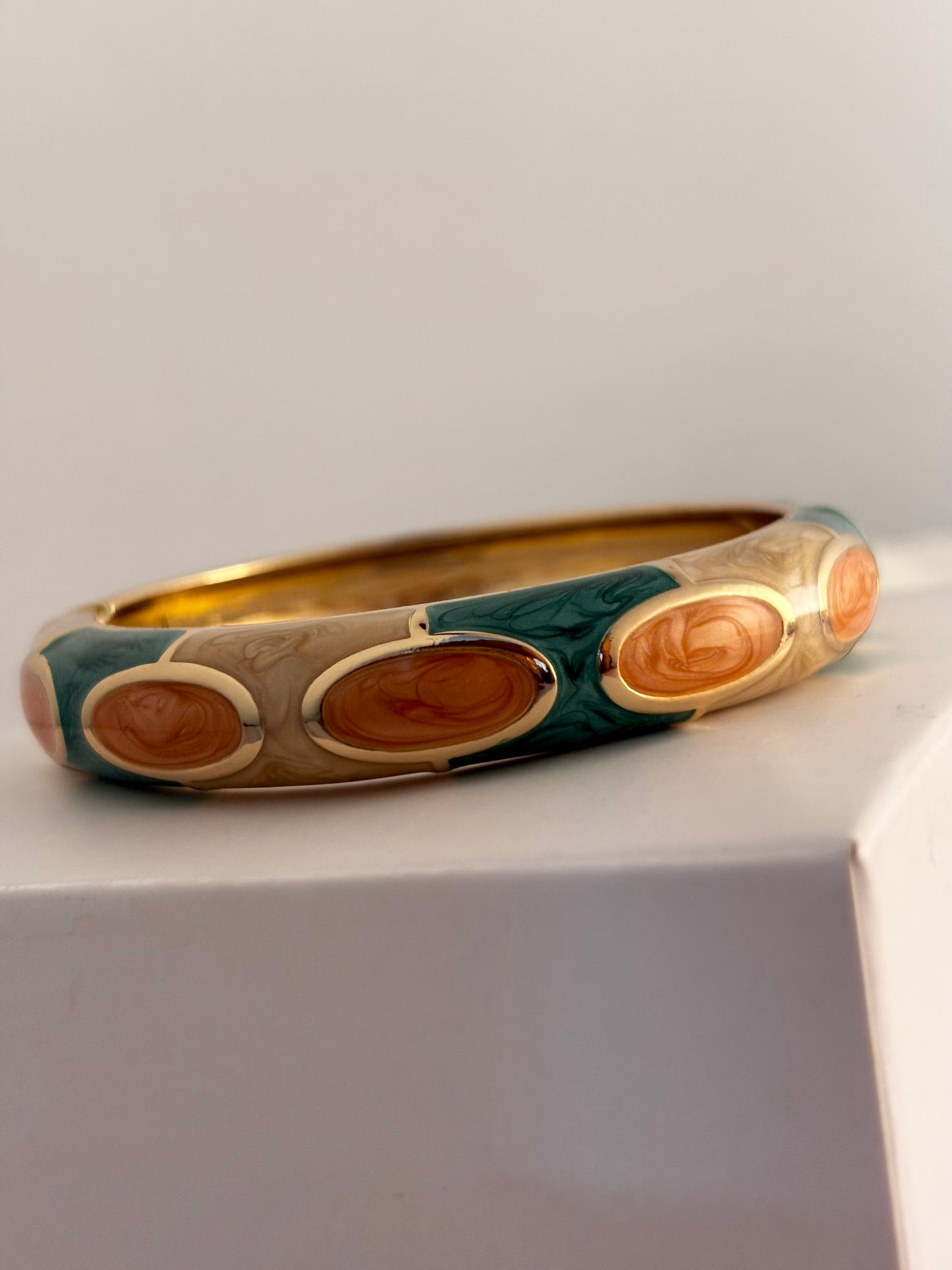 Green-Brown Gold-Tone Statement Bangle Bracelet for women