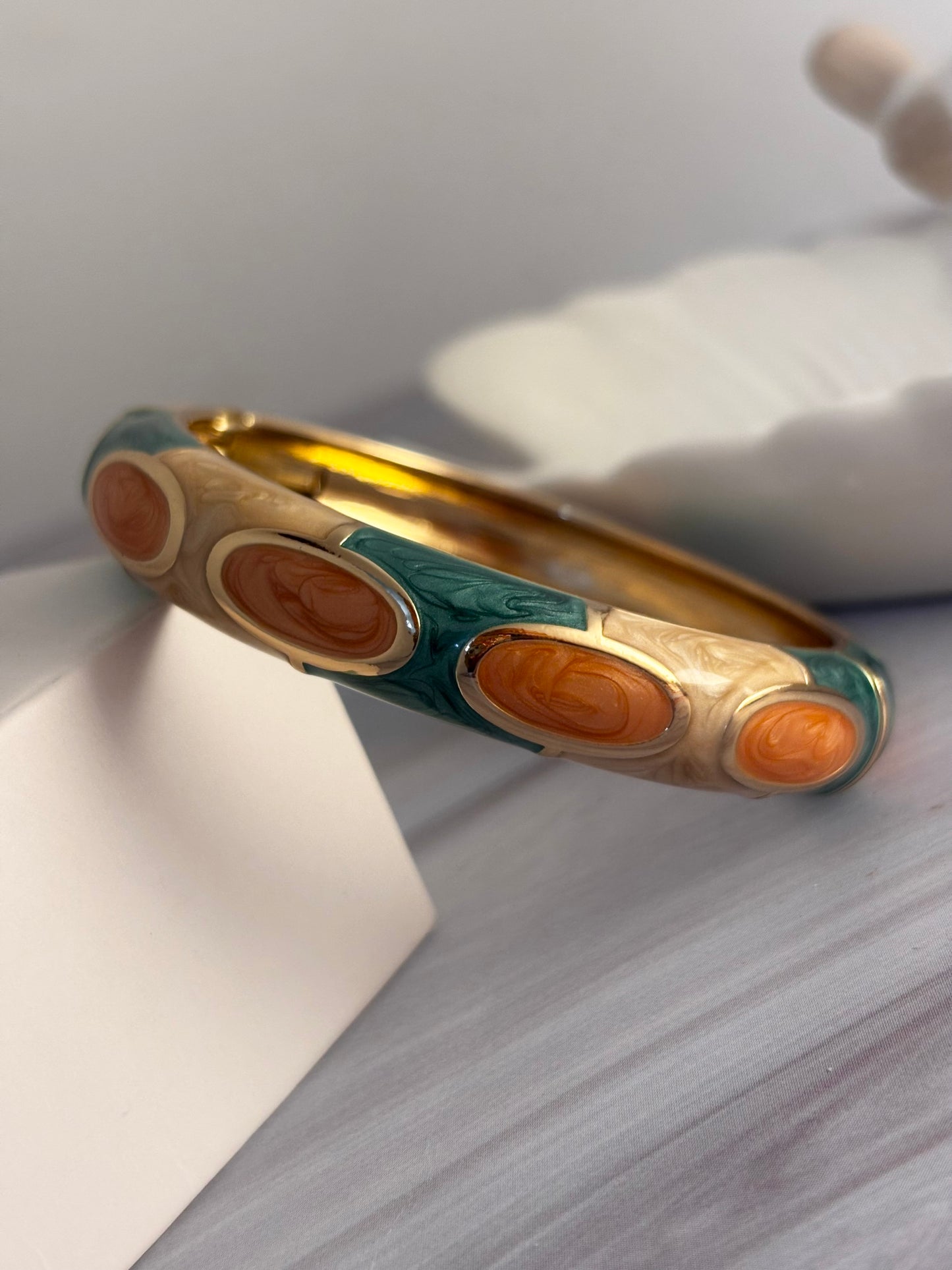 Green-Brown Gold-Tone Statement Bangle Bracelet for women