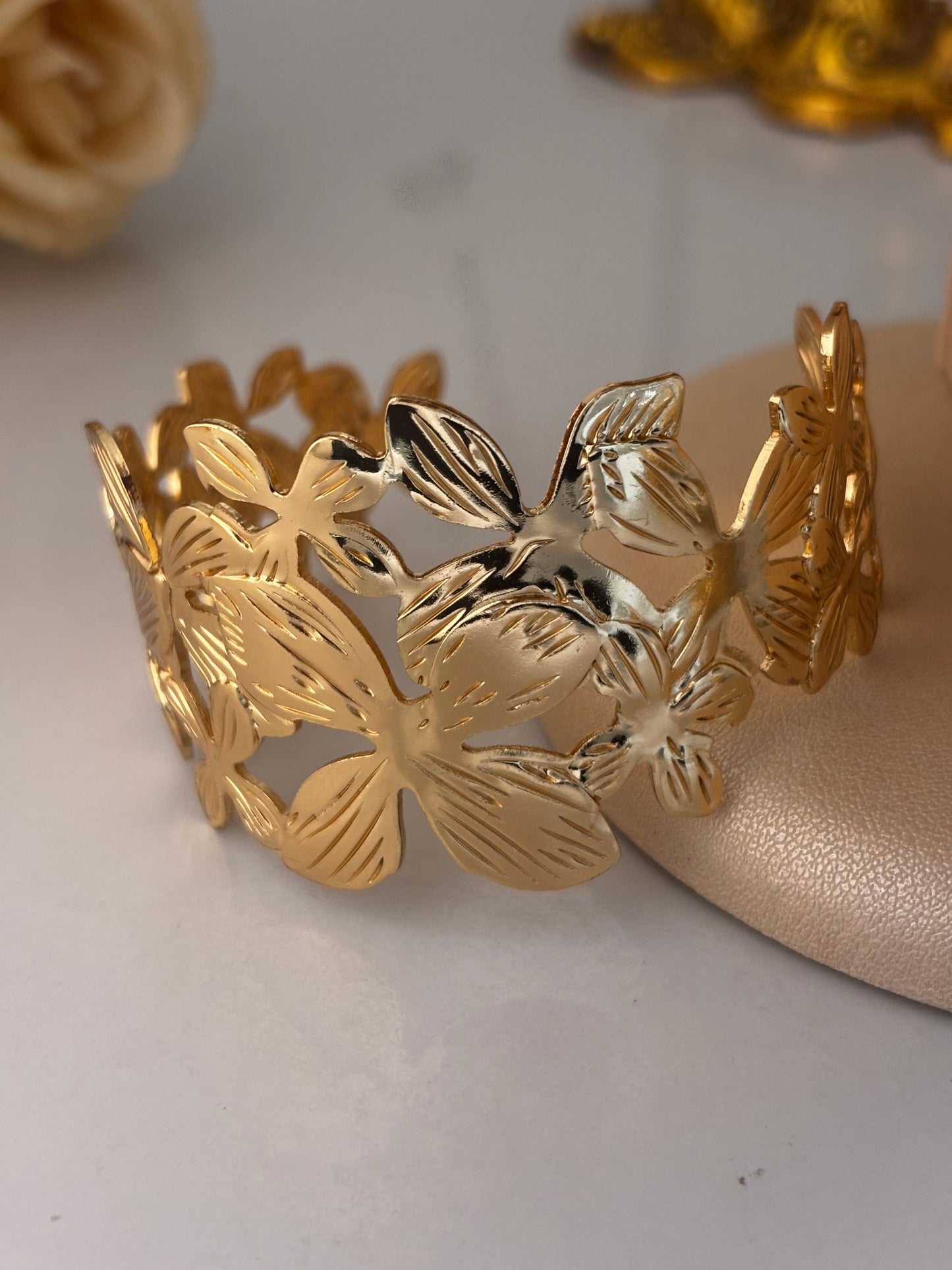 Floral Cuff Brass Bracelet