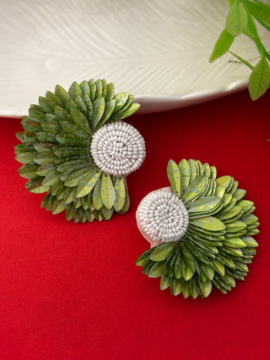 Green Glow Petal Flower Handmade Earrings