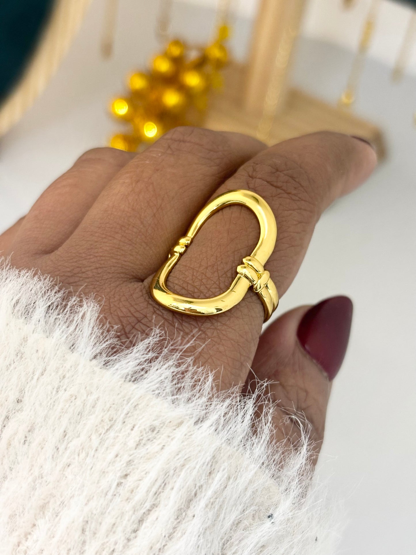 Gold Plated Carabiner Ring for Women – Anti-Tarnish Statement Jewelry