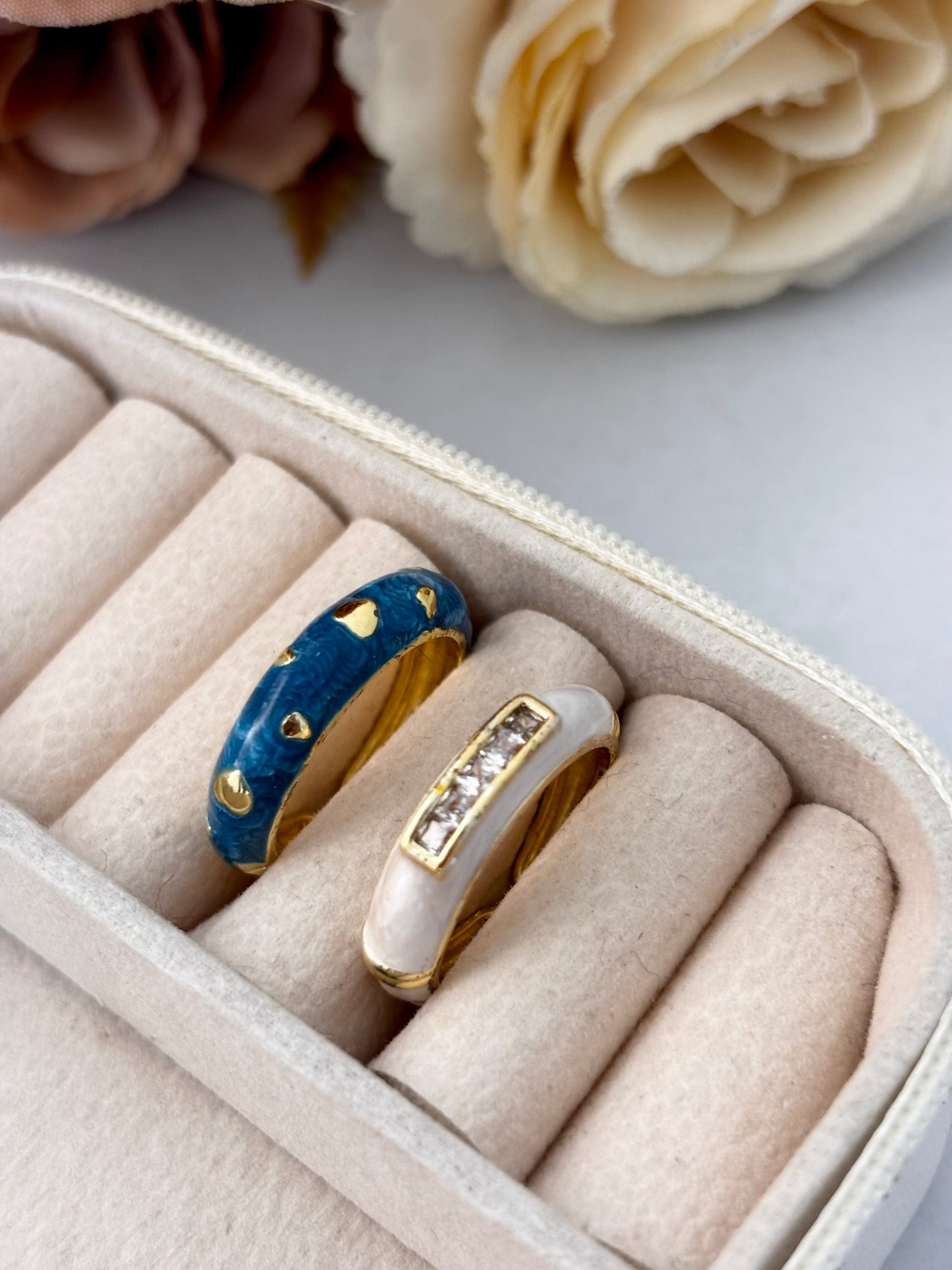 Pearl & Tide Duo Enamel Ring Set of 2 | Adjustable Base