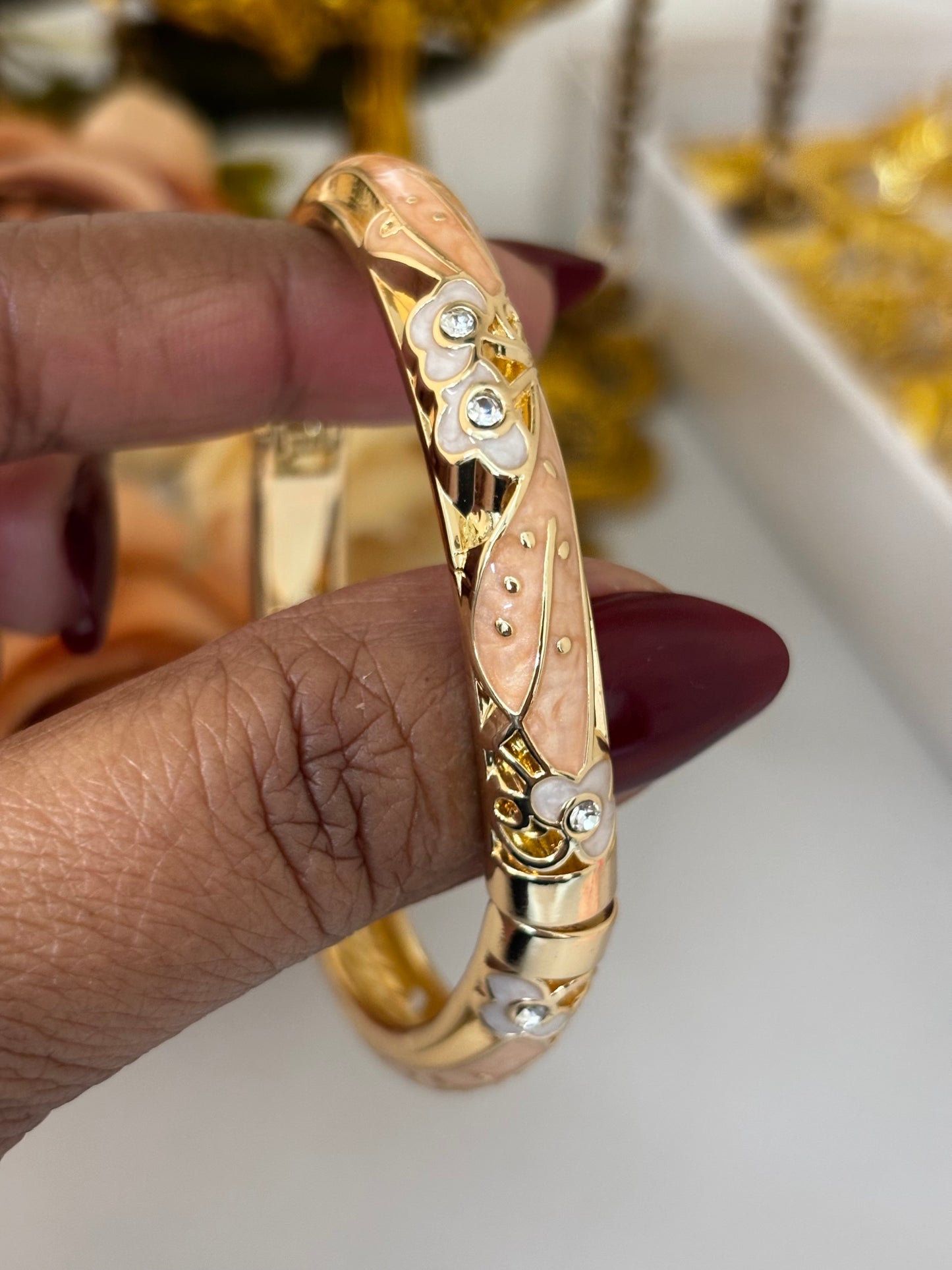 Peach Flower Meenakari Kada Bracelet