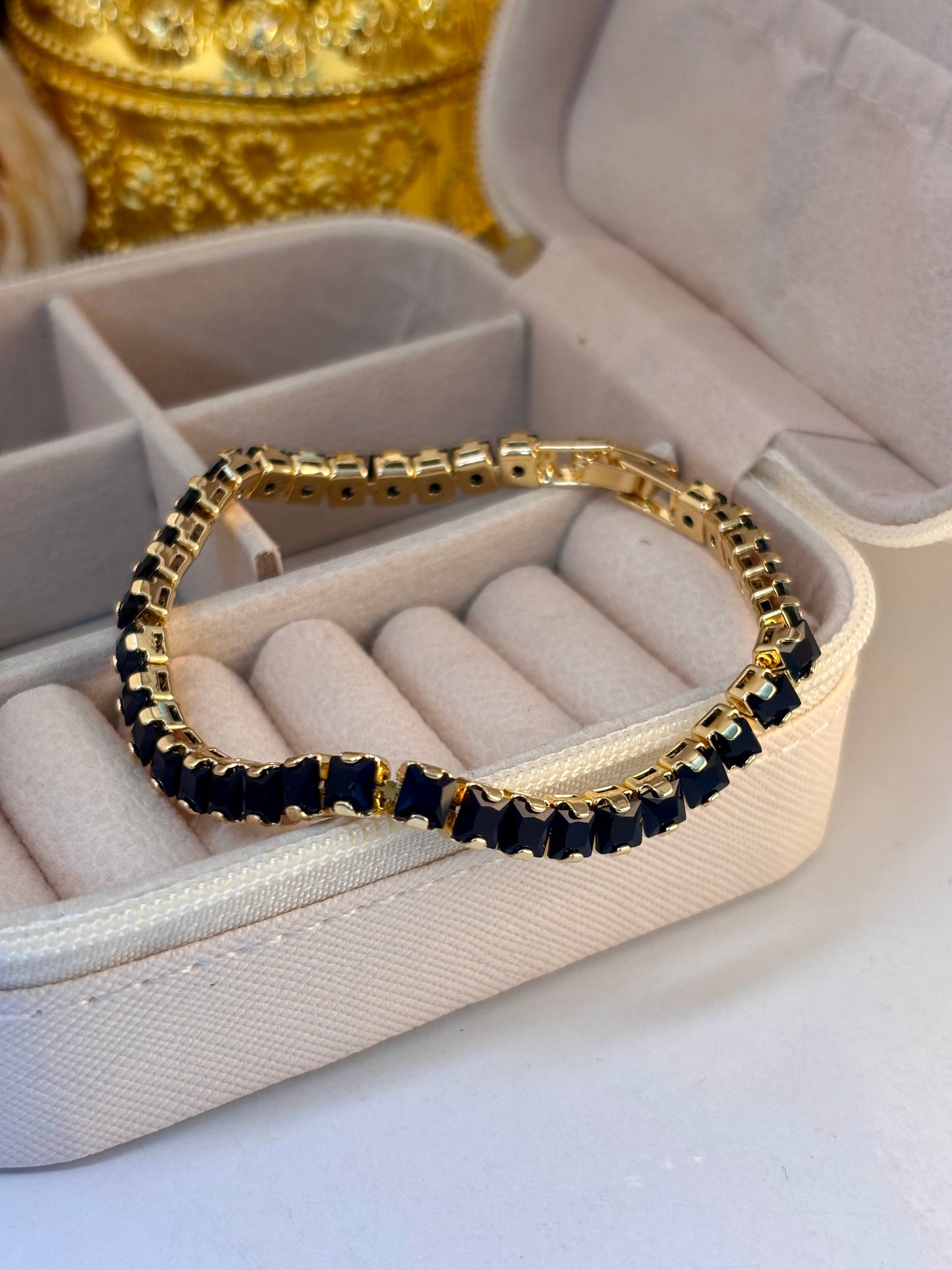 Black Stone Gold Tennis Bracelet