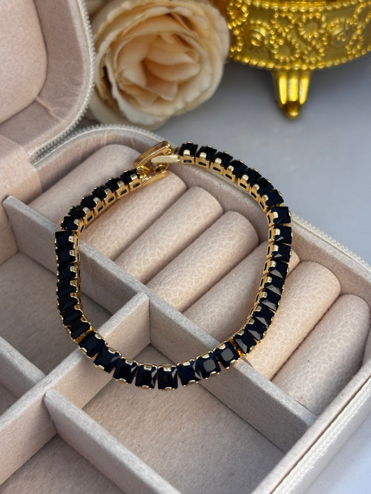 Black Stone Gold Tennis Bracelet