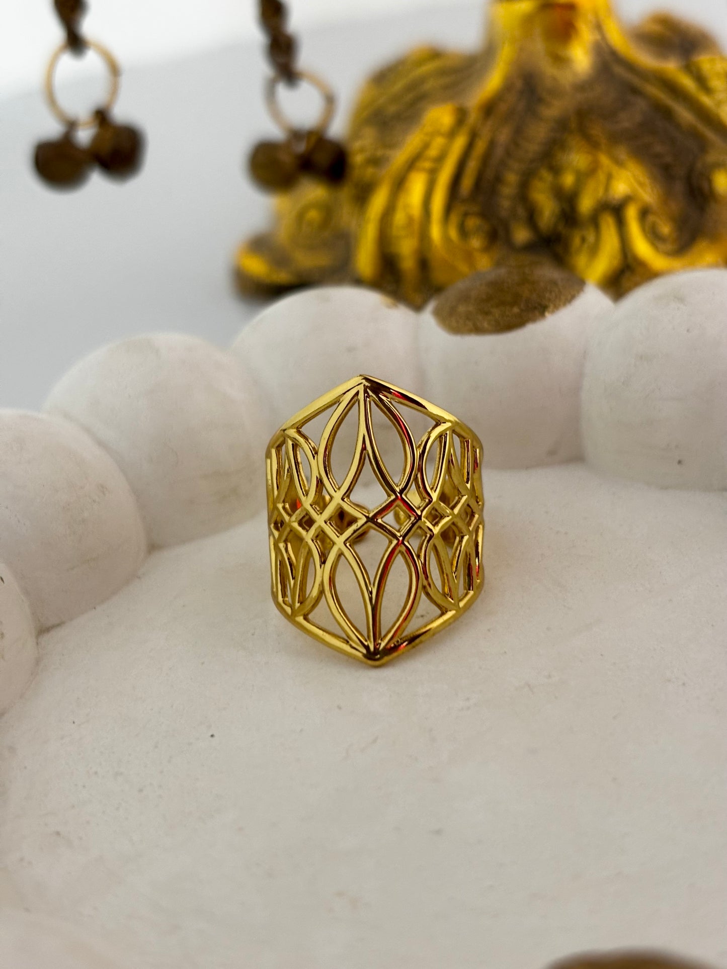 Designer Lattice Gold Fashion Ring | Anti Tarnish