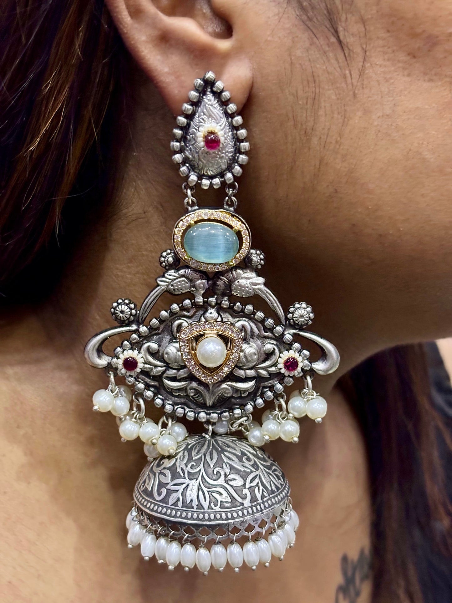 Chitrangada ~ Long Jhumka Earrings (Blue)