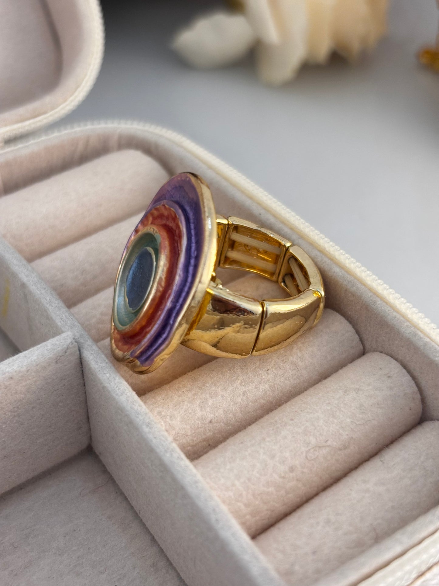 Abstract Enamel Round Gold Statement Ring