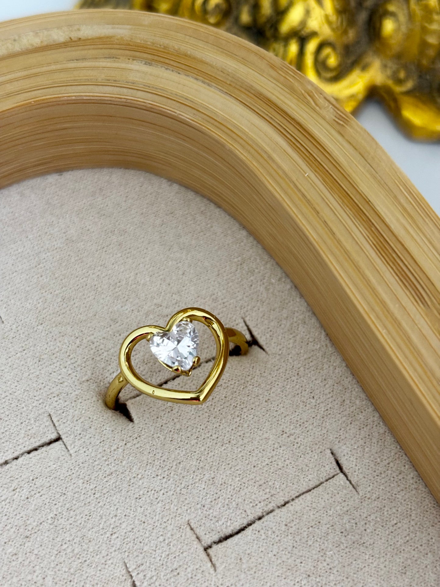Zircon Heart Anti-Tarnish Gold Plated Ring
