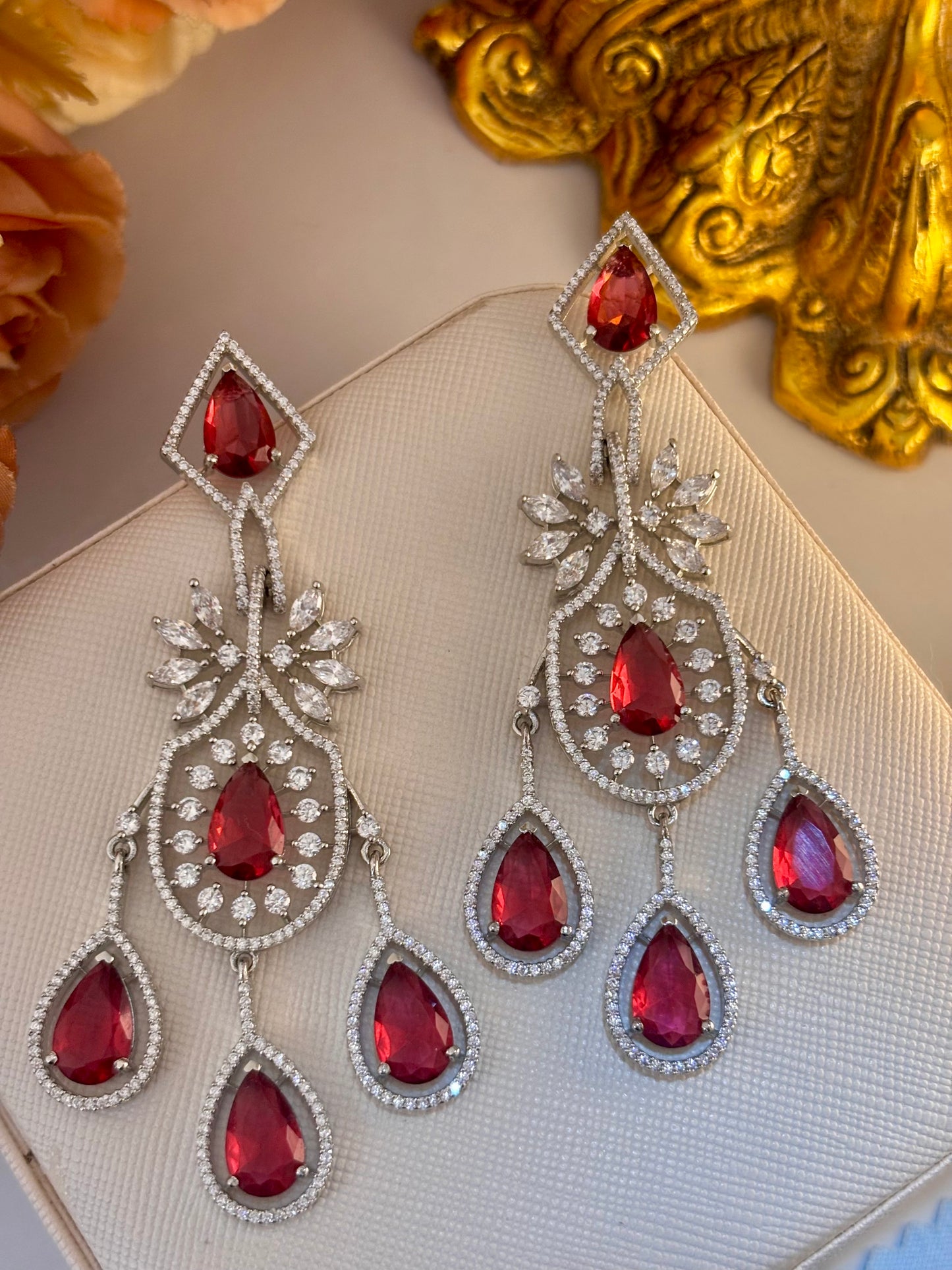 Ruby Red AD Chandelier Earrings | Wedding & Party Wear