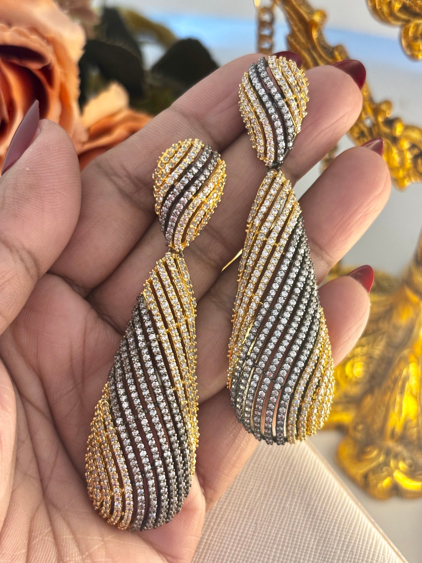 Kelly Dual Tone Teardrop with Nano AD | Wedding & Party Wear