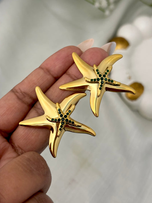 Emerald Starfish | Anti-Tarnish Gold Plated Studs