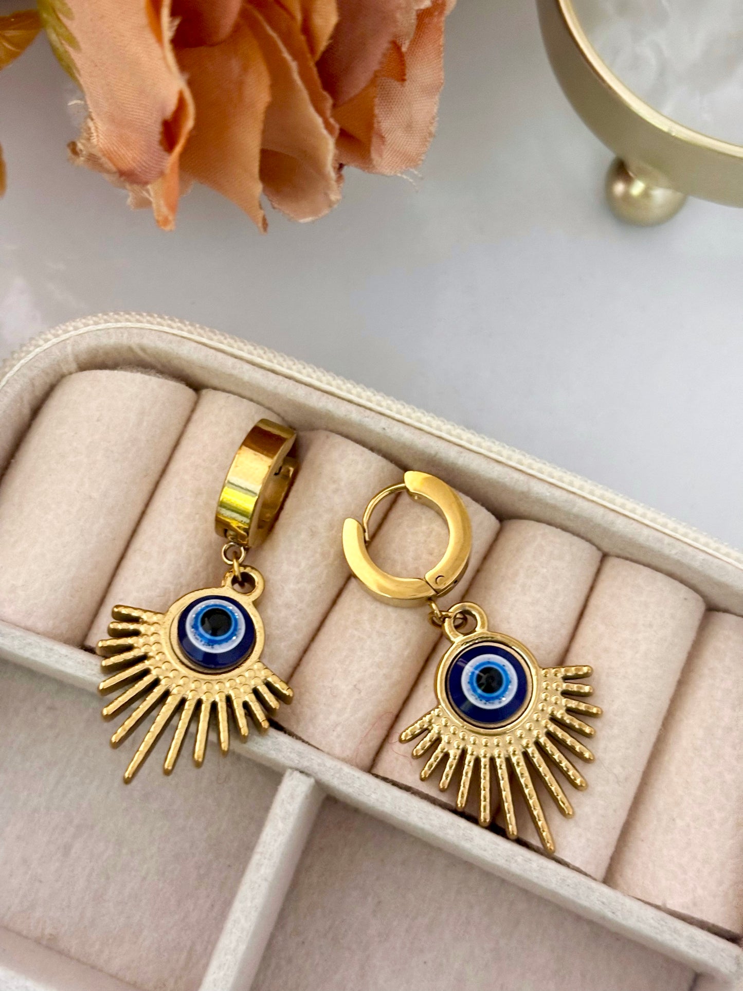 Evil Eye Drama Huggie Hoops  | Anti Tarnish Gold Plated