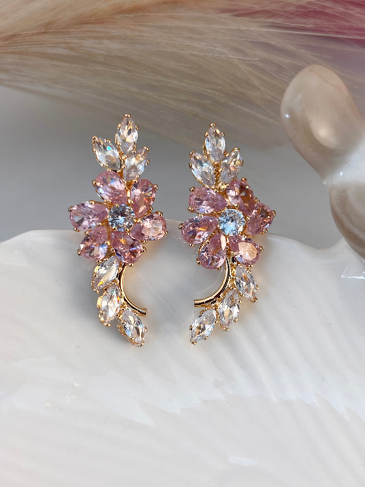 Baby Pink Crystal Climber Earrings | Party Wear