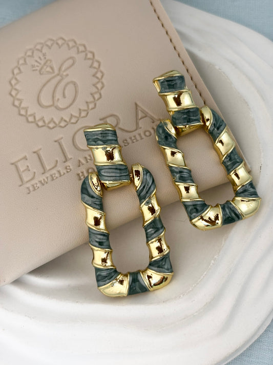 Twisty Marbled Hoop Earrings (Green)