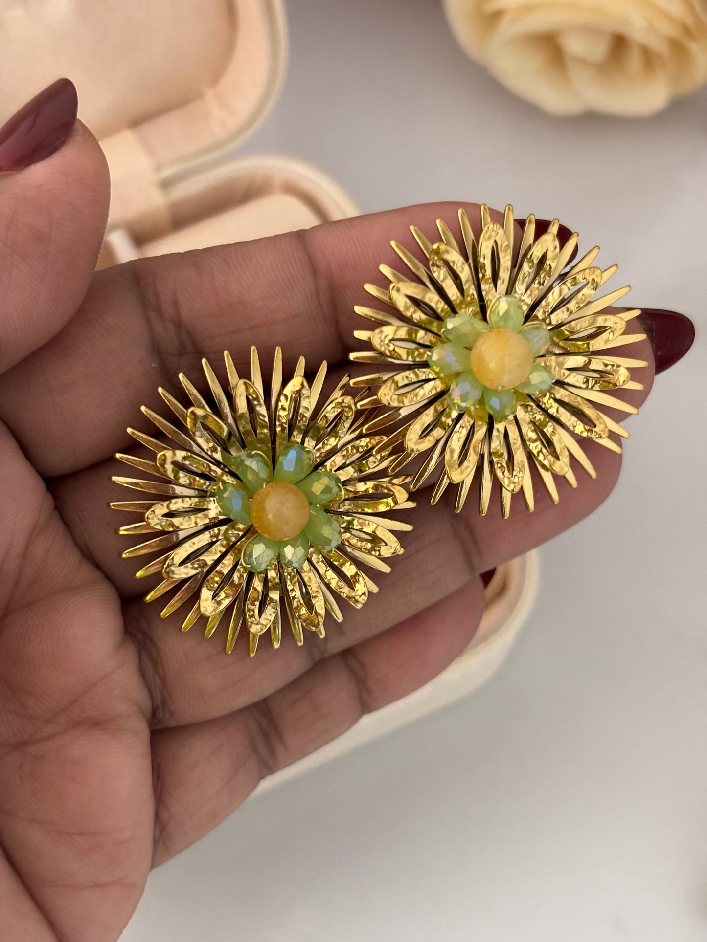 Solaris Floral Statement Earrings | Anti-Tarnish Gold Plated