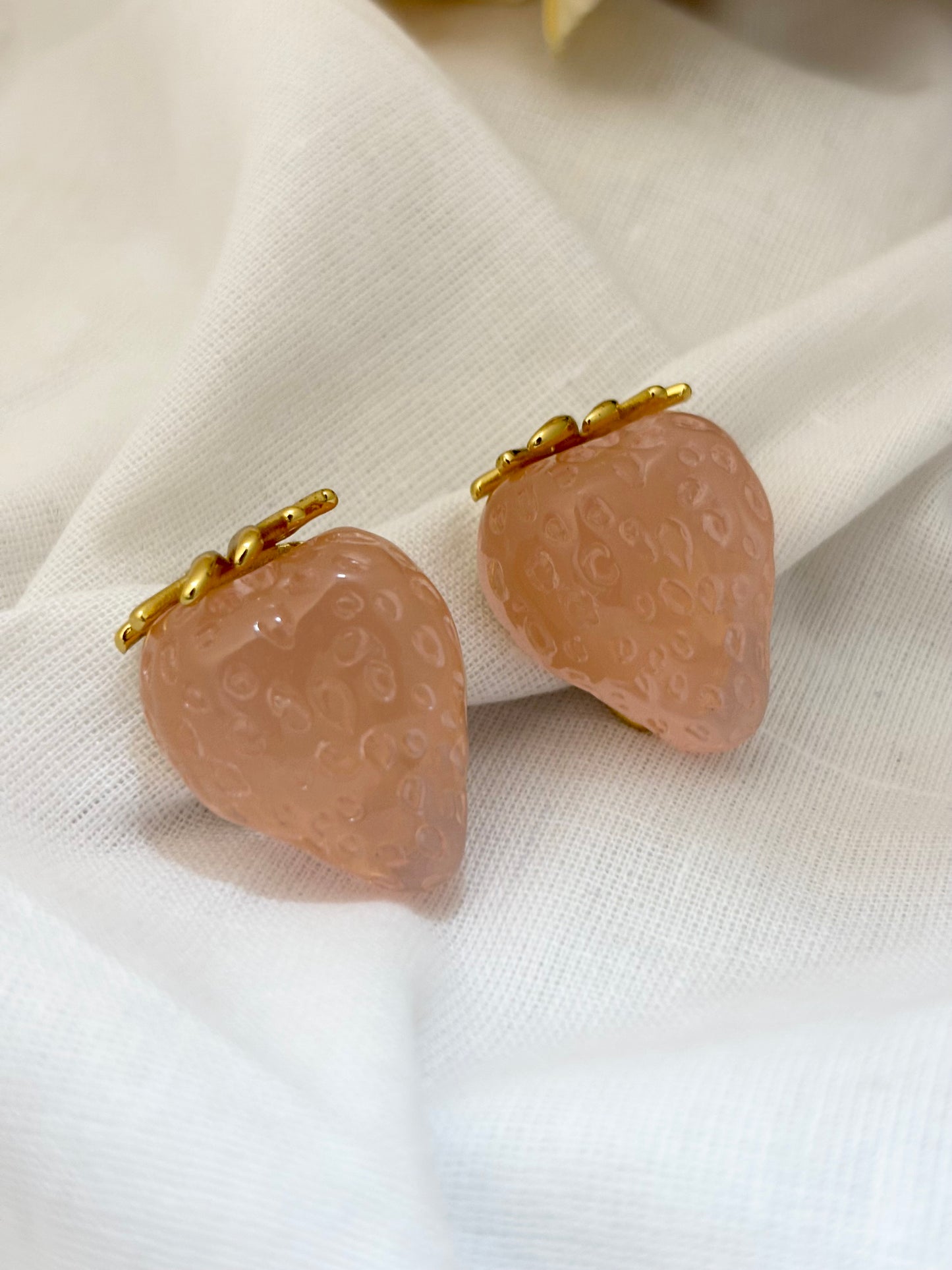 Blush Strawberry Resin Gold Studs (Pink)