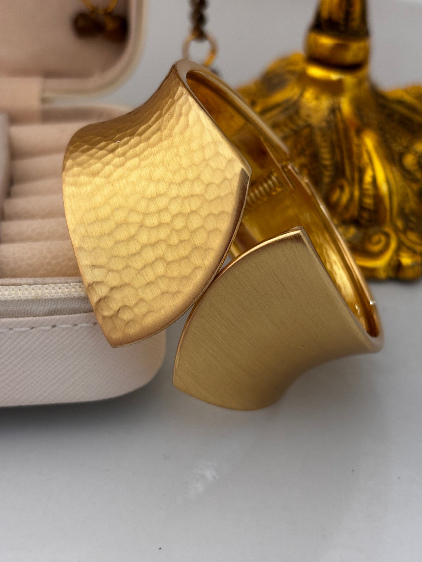 Textured-Smooth Gold Open Cuff Matte Bracelet